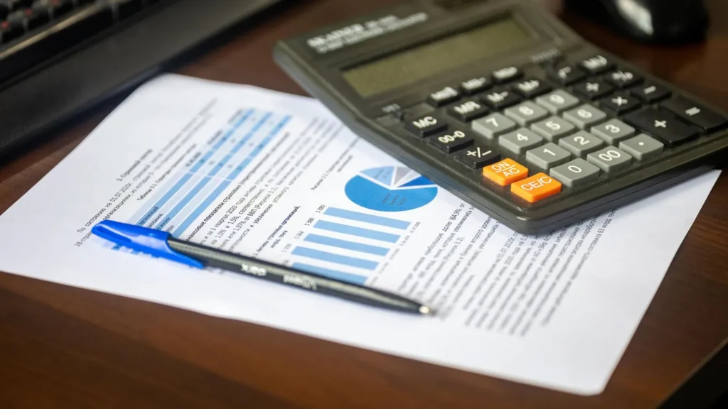 Calculadora sobre un reporte financiero con gráficas
